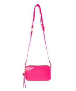 Solid Neon Rectangular Jelly Bag with Tassel 6470 FUSCHIA